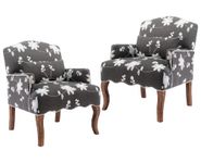 CIMOTA Modern Floral Accent Chairs Set of 2 Mid Century Linen Upholstered Armchair with Pillow Comfy Sofa Reading Chair Side Chairs for Living Room/Bedroom/Fireplace, Gray, White Flower 2PCS