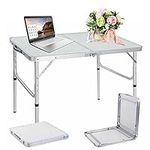 Folding Computer Desk PC Laptop Study Writing Table Workstation, Aluminium Portable Table Desk for Home Office Outdoor Use, No Install Needed, 90x60x67/37cm, White