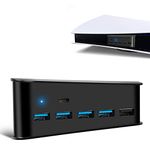 EEEKit 5 Port USB Hub for PS5 Console, High-Speed Expansion USB 3.0 Hub Charger Adapter with Type-C Compatible with Playstation 5 Gaming Console, Expands Game Console Ports