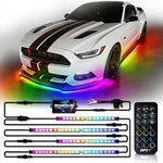 OPT7 Aura DreamColor Underground Chase Lights Kit with App and Remote Control, 4 Flexible RGBIC LED Light Strips, Neon Exterior Lights for Car Truck RV Music Mode