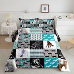 Horse Bedding,Western Farmhouse Horse Comforter Set For Girls Full Bed,Boho Arrow Teal Zebra Stripe Comforter For Kids Boys Women,Rose Flower Rustic Cowboy Quilt Duvet sets 2 Pillowcases Black White