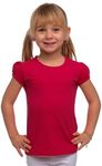 Lovetti Girl’s Basic Short Puff Sleeve Round Neck T-Shirt, Turkish Cotton Round Neck Tee Tops Raspberry