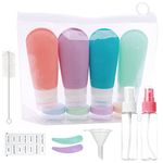 MAYCREATE® 16pcs Travel Bottles for Toiletries Kit, 90ml Silicone Travel Toiletry Bottles(3-Layer Leakproof), 10g Cream Jars, Spray Bottle, Funnel, Clean Brush, Applicator, Labels & Storage Bag Set