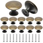 Juibao Bronze Cabinet Door Knob, Mushroom Drawer Knob, Single Hole Round Drawer Pull Handle with Matching Screws, Pack of 12 (Vintage Bronze)