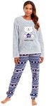 KATE MORGAN Ladies Soft, Comfy & Warm Pyjama Sets (Small, Grey Bear)