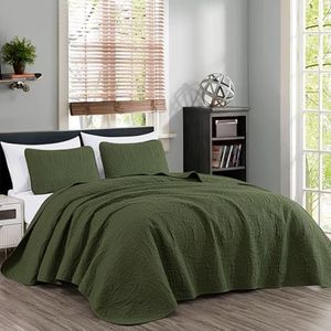 Chezmoi Collection Austin 3-Piece Oversized Bedspread Coverlet Set (Queen, Cypress Green)