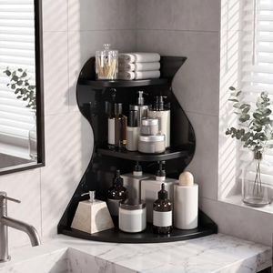 Bathroom Counter Organizer,Corner Bathroom Counter Organizer,Vanity Organizers,Makeup Organizer,Perfume Organizers,Suitable for Bathroom,Dressing Tables,Makeup Tables,Kitchen and Coffee Corner(Black)