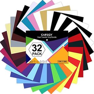 CAREGY HTV Heat Transfer Vinyl Bundle: 32 Pack Assorted Colors 12"x10" Sheets, Iron On Vinyl for T-Shirt