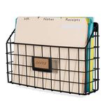 Wall35 Rivista File Holder Home Office Desk Organizer, Wall Mounted Wide Chicken Wire Mail Organizer and Magazine Holder, Metal, Black