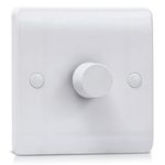 Universal LED Dimmer Switch, 1 Gang 2-Way (3-150W), Rotary Push On/Off, Compatible with Dimmable LED/Halogen/Incandescent Bulbs - White Moulded Design