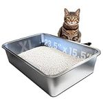 iPrimio Cat Litter Box Non-Stick Plated Stainless Steel XL Litter Pan – Odor and Rust Free – Easy to Clean & Designed by Cat Owners – No Residue Build up