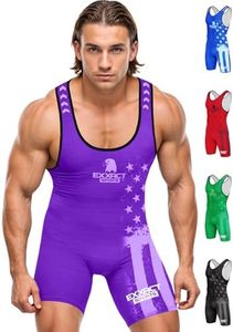 Exxact Sports Patriot Men's Wrestling Singlet, High-Performance Powerlifting Singlet, Wrestling Singlets for Men (AM, Purple)