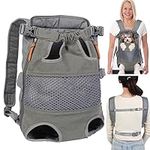 Grey Dog Carrier Backpack - Legs Out Front - Facing Pet Carrier Backpack for Small Medium Large Dogs, Airline Approved Handsa - Canvas Mesh Free Cat Travel Bag for Walking Hiking Bike and Motorcycle