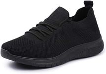 IDEAL ONLINE Womens Walking Shoes Fashion Running Sneakers Breathable Lightweight Shock Absorbing Sport Cross Trainer Shoe (Black with Laces, Numeric_8)