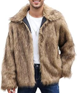 Gihuo Men's Faux Fur Coat Plush Warm Winter Furry Jacket, Fashionable Fake Fur Jacket for Men (Brown, XL)