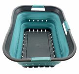 SAMMART 42L Collapsible Plastic Laundry Basket - Foldable Pop Up Storage Container/Organizer - Space Saving Hamper/Basket (Grey/Crystal Blue)