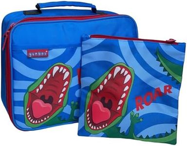 Yumbox Classic Lunch Bags Classic Lunch Bag, Insulated, Water Resistant Fabric, Fun Kids Prints, Interior and Exterior Pockets, Zip Closure (Dino Plus Sandwich Bag)