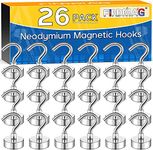 FINDMAG 26 Pack Magnetic Hooks, 22 lb+ Strong Magnet Hooks, Silver Magnetic Hooks Heavy Duty, Neodymium Magnets with Hook, Magnetic Hooks for Cars, Ceiling, Bathroom, Kitchen, Towel