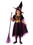 Bristol Novelty 3015415-6000 COLOUR MAGIC WITCH Costume, Girls, Black, Purple, Gold, Age 5-6 Years