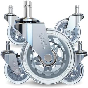 The Office Oasis Original Roller Style Office Chair Wheels (As Seen On PBS) - Smooth & Quiet Casters - Safe for Hardwood Floors & Carpet - Easy Install with Universal Fit - Set of 5 - Silver