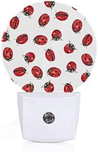 Axayaz Watercolor Ladybug Plug in Night Light Red Repeat Fly Cute Red Animal Sketch Auto LED Lamp Energy Saving Round Lights for Boys Girls Men Women