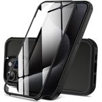 DOSNTO Double Sided Clear Case for iPhone 15 Pro Max (6.1''), Front and Back Full Body 360 Shockproof Drop Protection Phone Case Built-in Tempered Glass Screen Protector Rugged Phone Cover, Black