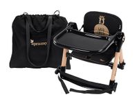 APRAMO FLIPPA Dining Booster Chair, Baby Toddler Folding Portable Booster Feeding Seat for Children 6 Months to 3 Years Approx. 15kg with Harness & Removable Tray, Magic Gold (Black/Gold)