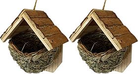 Pack of 2 Woven House Martin Bird Nesters with Wooden Roof