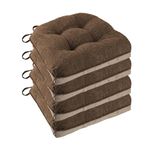 FlyGulls Non Slip Chair Cushions for Dining Chairs Set of 4 Kitchen Chair Cushions 18"x18"x3" Turfted Chair Pads Comfortable and Soft Seat Cushion with Ties,Coffee