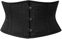 Womens Waist Trainer Cincher Heavy Duty Steel Boned Underbust Waspie Cotton Corset, Black, X-Small