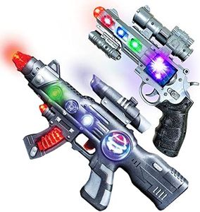 LED Light Up Toy Gun Set by Art Creativity - Includes 12.5 Inch Assault Rifle, 9 Inch Hand Pistol and Batteries - Super Ray Gun Blasters with Colorful Flashing LEDs and Sound - Cool Play Toy for Kids