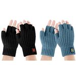 Fingerless Gloves Men - Winter Warm Gloves Half Finger Gloves Knit Fleece Thermal Gloves for Working Texting Biking Driving