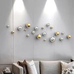 ZOVE Metal Wall Decor Set of 10 Luxury Ball Design Perfect for Living Room/Hotel/Restaurant/Bedroom/Drawing Room (Electroplating Gold And Silver)