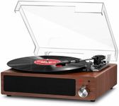 Record Player, FYDEE Vinyl Record Player with Speakers Vintage Turntable for Vinyl Records, Belt-Drive 3-Speed 33/45/78 RPM LP Vinyl Player, Supports Headphone Jack, AUX IN, RCA Output - Walnut