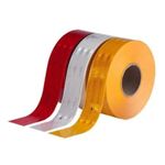 SAFETY ZONE® High Intensity Water Proof Conspicuity Warning Reflective Radium Tape Sticker 2 Inch X 5 Meter, (5 Meter Each Color) Pack of 3, White Yellow and Red