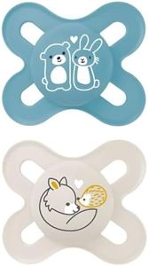MAM Original Start Ciuccio per Neonato in Set da 2 Succhietti misura 0-2 mesi, Tettarella in Silicone SkinSoft, Bio-circolare, con Custodia Porta Succhietto, Azzurro