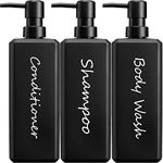 GMISUN Shampoo and Conditioner Dispenser, Refillable Matte Black Shampoo Dispenser Bottles with Pump, Modern Bathroom Shower Soap Bottle Set for Body Wash, Lotion, 3 Pack