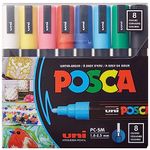 Posca Full Set of 8 Acrylic Paint Pens with Reversible Medium Point Pen Tips, Posca Pens are Acrylic Paint Markers for Rock Painting, Fabric, Glass Paint, Metal Paint, and Graffiti