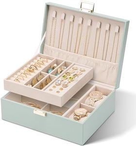 Vlando 2 Layer Jewelry Box Large Jewelry Organizer for Women Removable Jewelery Tray with Watch Pillow for Necklace Earrings Rings Bracelets Jewelry Boxes for Birthday Wedding Gifts (Green)