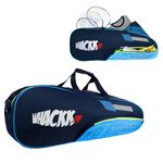 WHACKK Rally |Unisex Lightwieght Stylish Tennis Badminton Squash Shuttle Equipment Kit Cover Bag |2 Spacious Compartments|Backpack & Duffel Racket Tennis-4 Badminton-6(Blue Navy)