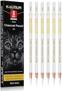 KALOUR White Charcoal Pencils Drawing Set, Professional 6 Pieces White Sketch Pencils for Drawing, Sketching, Shading, Blending, White Chalk Pencils for Beginners & Artists