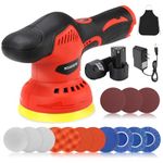 ROADGIVE Cordless Car Buffer Polisher, 5 Inch Portable Buffer Polisher Kit with 2PCS 6000mAh Batteries, 8 Variable Speeds, Extra 16PCS Attachments for Car Waxing/Buffing/Scratch Repairing