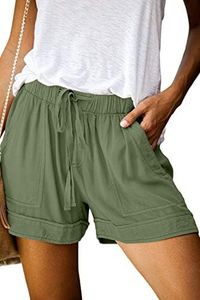 KISSMODA Womens Casual Plain Shorts Elastic Drawstring Pockets Summer Lounge Shorts Olive Green Plus Size 3XL