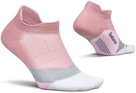 Feetures Elite Light Cushion No Show Tab Athletic Ankle Socks - Sport Sock with Targeted Compression - Pink Orchard, Small (1 Pair)