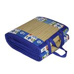 KALA DARSHAN CRAFTS BAZAAR - Foldable Mat with Korai River Grass Chatai 2.5 X 6 Feet 15MM Soft Foam Blue Cotton Fabric, Reduced Back Pain Portable