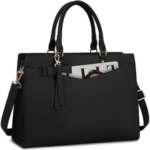 Laptop Bags for Women 15.6 inch Laptop Tote Bag PU Leather Large Work Tote Bag Waterproof Professional Business Office Work Bag Laptop Briefcase Women Travel Handbag Shoulder Bag, Black