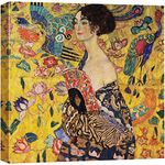 Woman with Fan (or Lady with Fan) by Gustav Klimt - Canvas Wall Art Famous Fine Art Reproduction| World Famous Painting Replica on Wrapped Canvas Print Modern Home Decor Wood Framed & Ready to Hang - 24" x 24"