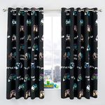 Catherine Lansfield Game Over 66x72 Inch Fully Reversible Eyelet Curtains Two Panels Black