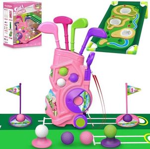 Toddler Golf Set, Upgraded Kids Golf Clubs with Golf Board, Putting Mat, 8 Balls, 4 Golf Clubs and Golf Cart, Indoor and Outdoor Sports Toys Birthday Gifts for Girls Aged 3 4 5 Year Old (Pink)