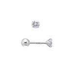 3MM Tiny Cubic Zirconia Studs Screw Backs Sterling Silver Earrings for Women, Diamond White